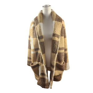 Roper Women's Small Plaid Multicolor Fleece Cardigan Open Front Med-Length